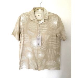 NWT Folk Clothing Jay Shirt Mens Stone Cotton Geometric Relaxed Button Sz S